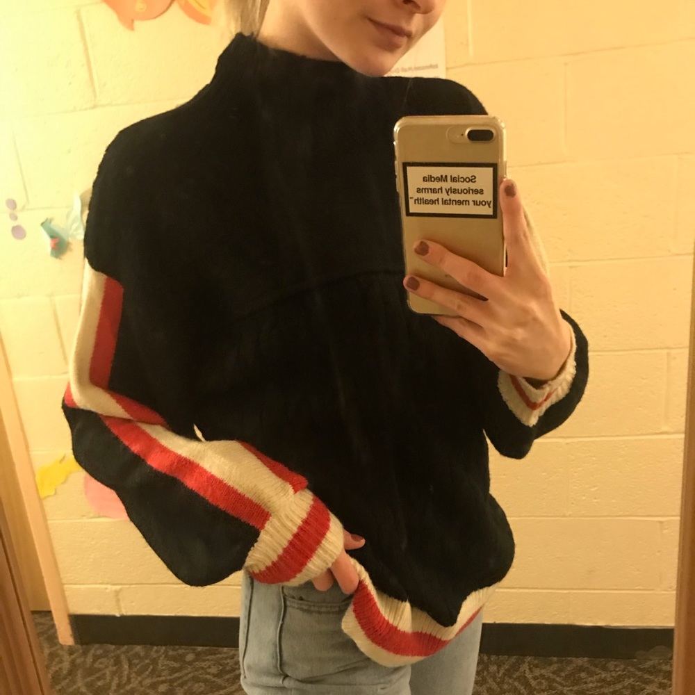 Nasty Gal Black & Red Striped Turtleneck Sweater